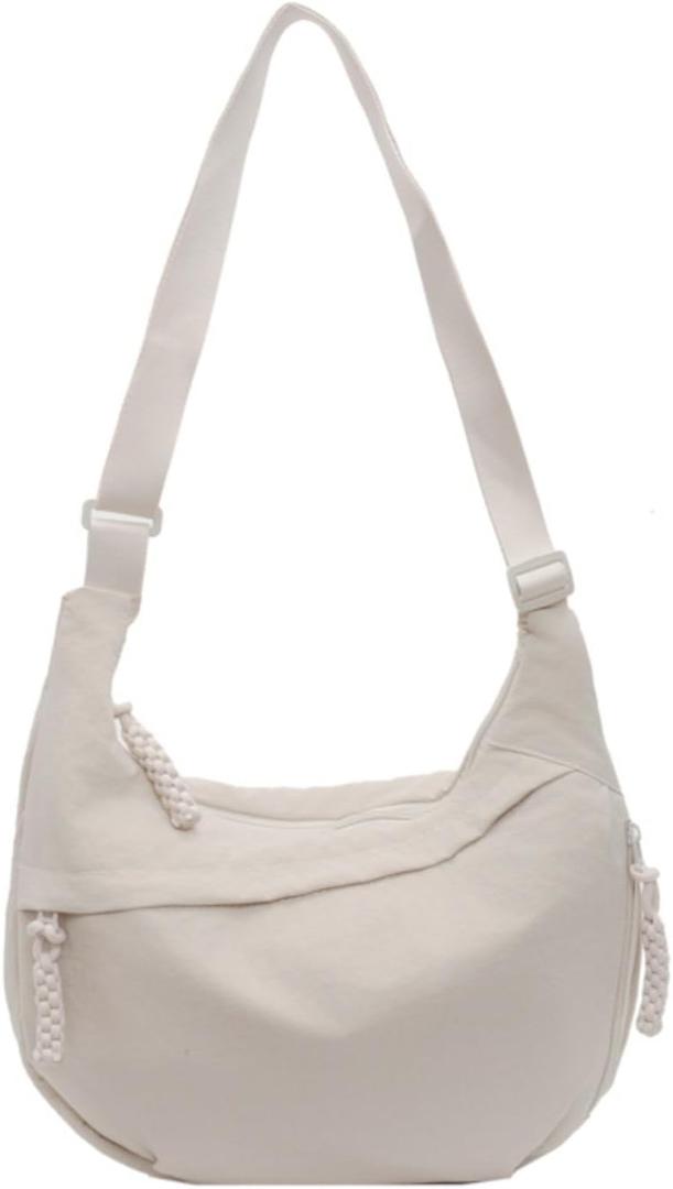 Crossbody Nylon Crescent Bag for Women - Lightweight Small Hobo With 2 Pack Inner Dumpling Bag - Casual (J-beige)