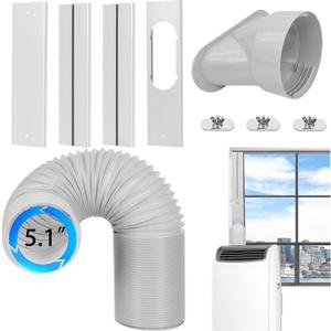 Portable Air Conditioner Window Vent Kit with Exhaust Hose 5.1 Inch Diameter, Adjustable 59 Inch Length Exhaust Hose for AC Seal Plate with Universal for Sliding Window