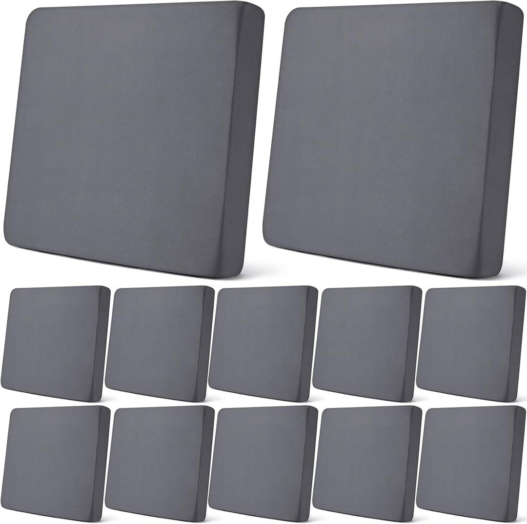 Newwiee 12 Pcs Patio Outdoor Cushion Covers Replacement Waterproof Stretch Sofa Couch Cushion Covers Washable Individual Couch Slipcovers Set Furniture Protector for Pets(20-27 Inch,Dark Gray)