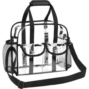 MOFASVIGI Clear Bag Stadium Approved Transparent Waterproof Clear Tote Bags for Work, Sports Games, Concerts,Travel-12 x12 x6 (Black)