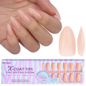 BTArtbox Almond Press On Nails - Soft Gel Nail Tips Medium XCOATTIPS Natural with Base Color, Stronger Adhesion, Nude Pre-shaped Ultra Fit Fake Nails for Women Gift