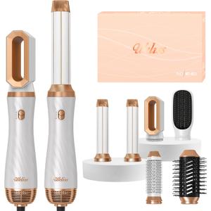 Uklias 6 in ONE Hair Dryer Brush, Blow Dryer Curling Wand Hair Styling Tools Set, Ionic Hot Air Massage Oval Blowout Hair Dryer, Left&Right Hair Styler