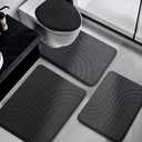 YIHOUSE Memory Foam Bathroom Rugs Set 4 Pieces, Soft Non Slip Bathroom Mats Set, Extra Thick Bath Mats for Bathroom, Machine Washable Bath Rugs for Tub, Toilet and Floor (Black)