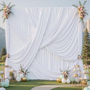 60ftx12ft White Backdrop Curtain for Wedding Parties, 12 Panels Wrinkle Free Polyester Photo Backdrop Drapes Back Drop Cloth for Birthday Photography Background