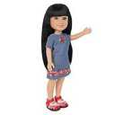 MSYO 14 Inch Girl Doll - Lina, Black Long Hair, Bright Purple Eyes, Freckles on Face, 14-Inch Fashion Doll Wearing Blue Clothing and Silver Leggings, Brown Leather Shoes, Dolls for 3+ Year Girls