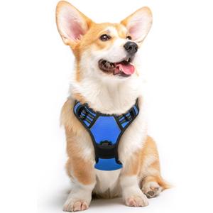 Eagloo Dog Harness Medium Sized Dog, No Pull Service Vest with Reflective Strips and Control Handle, Adjustable and Comfortable for Easy Walking, No Choke Pet Harness with 2 Metal Rings, Blue, M