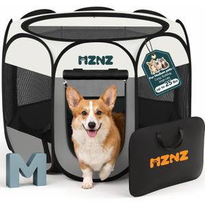 Pet Puppy Dog Cat Playpen, Large Dog Tent Crates Cage Indoor/Outdoor, Portable Playpen for Small Animal, Foldable Pop Up Dog Kennel Playpen with Carring Case, Removable Zipper Top, Light Grey