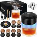 Electric Whiskey Smoker Kit, Cocktail Smoker Kit with 6 Wood Chips & 2 Glasses & 4 Whiskey Stones, RGB LED Light Whiskey Gifts Birthday Gift for Man, Husband, Father, Whiskey Lovers, Black
