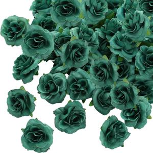 Kesote 50pcs Mini Green Roses Artificial Flowers Bulk, 1.6" Small Silk Fake Roses Flower Heads for Decoration, Crafts, Wedding Centerpieces Bridal Shower Party Home Decor