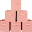 Stero Fabric Storage Bins 6 Pack Fun Colored Durable Storage Cubes with Handles Foldable Cube Baskets for Home, Kids Room, Closet and Toys Organization Peachpuff