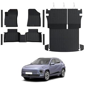 GALVAGNITE Floor Mats for Hyundai Kona Gasoline 2024-2026, All Weather Floor Mats Trunk Cargo Liner with Backrest Protectors and Door Sill Guards Accessories, Full Coverage Set