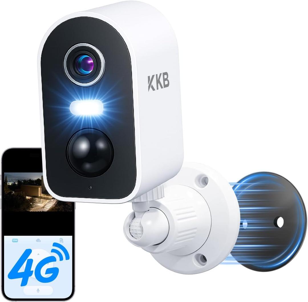KKB 4G LTE Cellular Security Camera Magnetic, No WiFi Security Cameras Indoor Built-in SIM, 2K Wireless Outdoor Off-Grid Battery Camera Without Internet, AI Detection, Color Night Vision, 2-Way Audio (White)