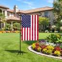 TOPFLAGS Garden Flag Stand with American Flag Garden Flag Heavy Duty Metal Yard Flag Holder Pole Stake Small Flag Stands for Garden Flags 12 x 18 with Clips and Stopper