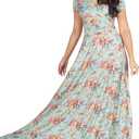 KOH KOH Womens 2025 Long Maxi Summer Floral Print Short Sleeve Flowy Modest Maxi Dress Gown (XX-Large, Green Yellow and Pink)