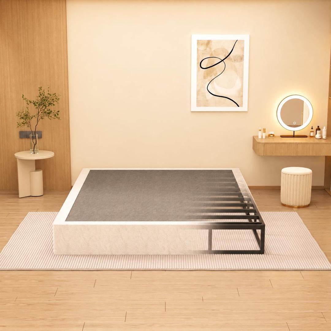 Queen Box Spring 6 Inch Heavy Duty Metal Mattress Foundation Non-Slip, Tool-Free Assembly, 3000lbs Max Weight Capacity, Noise-Free Design, Washable Fabric Cover