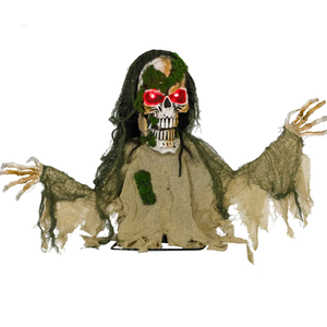 Outsunny Halloween Animated Skeleton with Glowing LED Eyes, Half-Body Scary Halloween Decorations, Battery Operated, Indoor Party Props