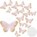 16 Pcs Feather 3D Butterfly Wall Decals Gold Glitter Butterfly Wall Art Mural Stickers Removable for Home Office Wedding Party Balloons Cake Flower Bedroom Bathroom Living Room Decor(Light Pink)