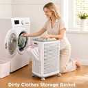 IMHO 85L Large Capacity Laundry Basket with Removable Lid and Liner - Sturdy and durable wheeled laundry basket, space-saving, Lockable 360° Wheels for Bathroom Bedroom Dorm Home Storage(White)