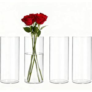 4 Pack Acrylic Cylinder Vases for Centerpieces,10 inch Tall Clear Flower Vases, Unbreakable Vases,Hurricane Candle Holders Floating Candle Vase for Wedding Dinner Table Party Living Room Decor