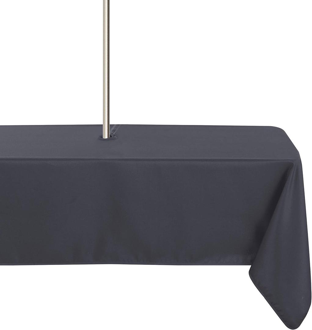 LUSHVIDA Rectangle Outdoor Tablecloth with Umbrella Hole and Zipper, 60x84 Inch Grey, Washable Waterproof Table Cloth Spill Proof Wrinkle Free Table Cover for Patio Spring Summer Picnic BBQS