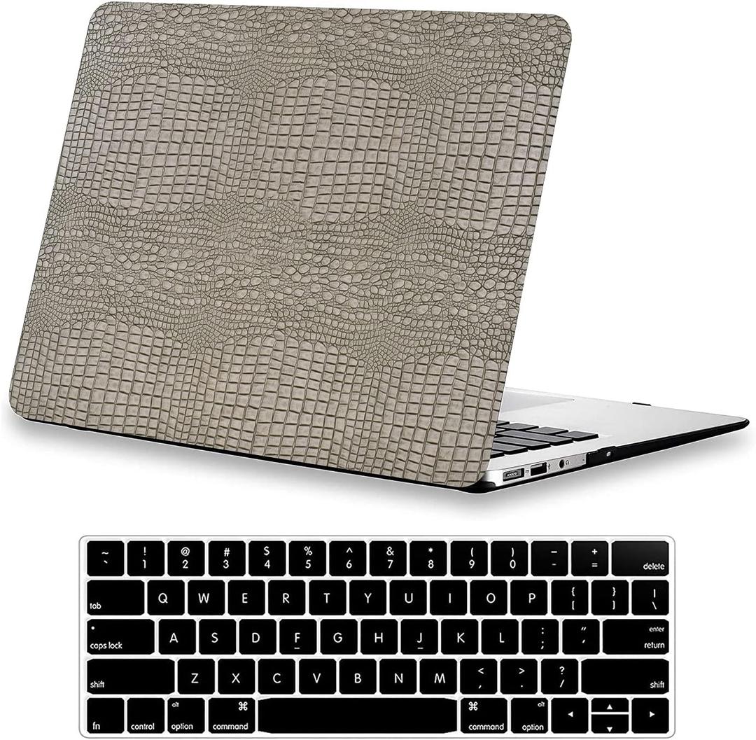 DTangLsm for Crocodile MacBook Air 13 inch Case 2020-2018 M1 MacBook Air A2337 Case A2179 A1932, Alligator Print PU Leather Hard Shell Snakeskin Cover for MacBook Air 13 Case + Keyboard Cover, Silver