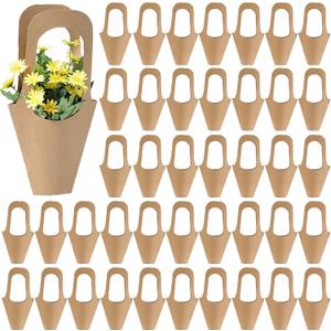 Tergy 50Packs Kraft Paper Flowers Gift Bags Brown Hanging Bouquet Wrapping Bags for Home Decoration (14Inches), 1 count