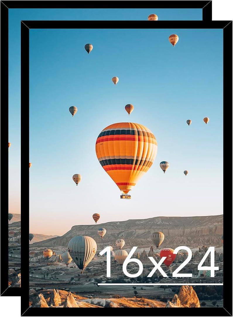 JCJMY 16x24 Picture Frame Set of 2 Black for Poster Photo Picture and 40x60 cm Canvas, Horizontal and Vertical Formats for Wall Hanging, 16 x 24 Wall Gallery Poster Photo Frame,2 Pack, Black