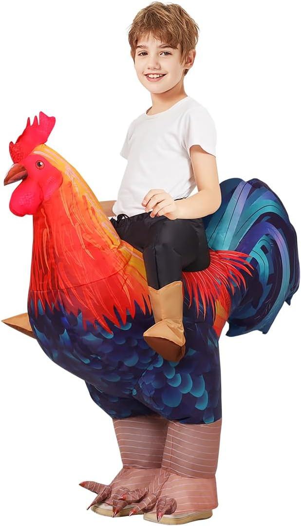 COMIN Inflatable Chicken Costume Kids Rooster Suit Funny Cosplay Halloween Costume for Boys Girls Birthday Christmas Supplies (55'')