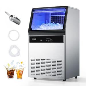 VEVOR Commercial Ice Maker Machine, 130Lbs/24H with 33Lbs Storage, 45 Cubes per Cycle, Stainless Steel Freestanding & Under Counter Ice Maker with LED Display & Self-Cleaning, for Home Bar Restaurant (Silver)