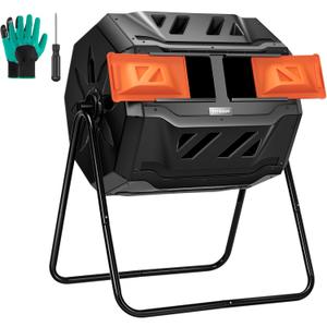 VIVOSUN Outdoor Tumbling Composter Dual Rotating Batch Compost Bin, 43 Gallon Orange Door