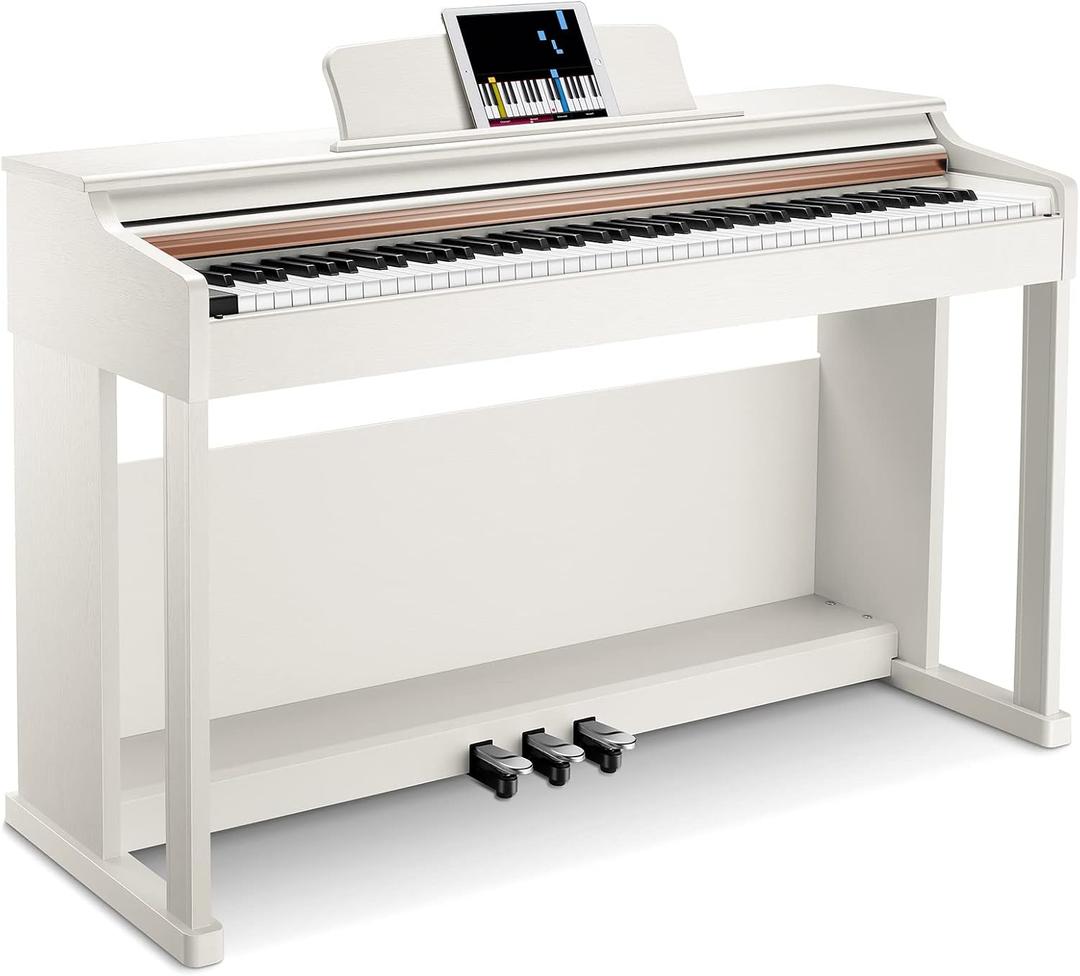 Donner DDP-100 88-Key Weighted Action Digital Piano, Beginner keyboard piano Bundle with Furniture Stand, Power Adapter, White, DDP-100