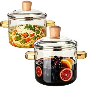 2-Piece Glass Saucepan Set with Lid, Heat-Resistant Borosilicate Simmer Pots for Soups, Sauces, Pasta, Milk, Baby Food, Durable & Transparent Glass Cookware for Stovetop Use