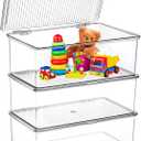 ZENFUN Set of 3 Small Stackable Storage Bins with Hinged Lid, Acrylic Organizer Box, Clear Makeup Organizer Box, Cosmetic Case for Home, Office