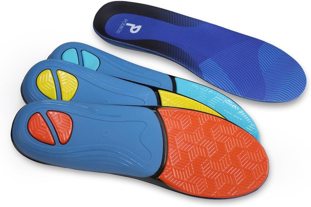 Podiatrist Designed Insoles, Treats Plantar Fasciitis and Foot Pain (Low Arch - Blue, Men's Size 4-4.5, Women's Size 5.5-6)