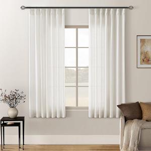 Natural Pinch Pleated Linen Curtains 2 Panels 63 Inch Length for Dining Living Room Memory Training Shaped Cream Birch Semi Sheer Short Pleat Drapes with Hooks Rings Bedroom Window Curtain 40x63