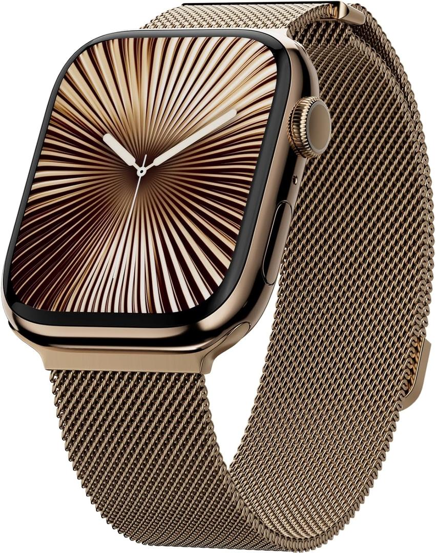 MAGEASY Milanese Band for Apple Watch Series 11, Ultra 3, SE3 - Magnetic iWatch Bands for Women, Strong Magnets | for 44mm 45mm 46mm 49mm Apple Watch 1-7/8/9/10/11/SE2/SE3/Ultra2/Ultra3 (Gold)