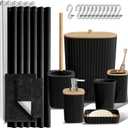 Clara Clark Bathroom Accessories Set - Bathroom Set, Bathroom Sets with Shower Curtain and Rugs, Shower Curtain Set with Bathroom Trash Can - Black - 22PC