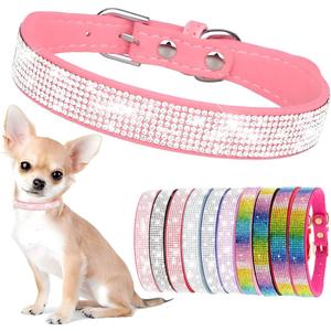 Hotlion Bling Rhinestone Dog Collar Cute Dazzling Crystal Diamond Puppy Kitten Pet Cat Collars for Small Dogs Boys Girls Pink S (Small (Neck 10.6"-13"))