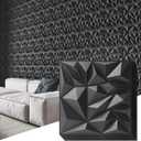 Art3d 50-Pack 3D Wall Panels for Interior Wall Decor, Modern Diamond Textured Accent Wall Paneling for Gaming Living Room TV Wall Background, 12 x 12 inch Black