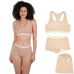 ORGANICKID Womens Organic Cotton Soft Boxer Briefs and Crop Top Racerback Bra Set Bralette GOTs Certified Panties in Gift Bag (Nude, M)