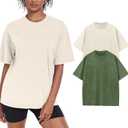 Womens Washed Vintage Oversized T-Shirt Baggy Workout Tops Short Sleeve Cotton Tshirts Streetwear Boyfriend Tee, Large