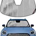 Pigenius Windshield Sunshade for Mini Countryman 2025-2026, Reversible Silver/Black, Liquid Silver Flowing Light & Zero Fold Elastic Strap - Installs in Seconds