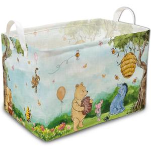 the Pooh Nursery Hampers with Handles, Classic Winnie Baby Stuff Storage Basket, Winnie Baby Nursery Hamper Decor, Foldable and Waterproof for Bathroom and Bedroom Clothes,Toys Bin