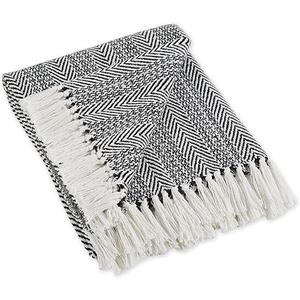 DII Herringbone Striped Collection Cotton Throw Blanket, 50x60, 
Black