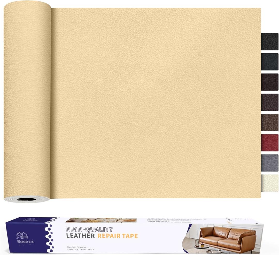 Besezx Leather Repair Patch Tape Kit, Self Adhesive Leather Repair for Furniture, Couch, Sofa, Car Seats,Office Chair,Vinyl Repair Kit.30inx16in (Beige-Litchi Grain)