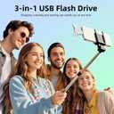 MFi Certified USB 3.0 Flash Drive 256GB for iPhone, 3in1 External Memory Photo Keeper Storage Stick for Picture/Video/Data Saver/Backup, High Speed Thumb/Jump/Hard Drives for iPhone/iPad/Android/PC