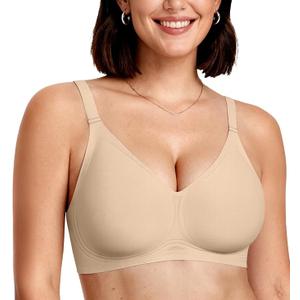 OEAK Women Comfortable Jelly Bras No Underwire Seamless Full Coverage Bralette Buttery Soft Convertible Everyday Tshirt Bra, Semolina, Large