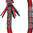 Hedeey Graduation Leis 2025 Graduation Ribbon Leis Necklace Handmade Double Braided Ribbon Garland Graduation Gift Party Accessories for Women Men (Red)