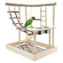 Hamiledyi Bird Playground Parrots Wood Perch Stand Cockatiel Playground Bird Play Gym Colours Climb Ladders Swing Chewing Toys with Parakeet Feeding Cups Exercise Activity Center for Lovebirds Conure