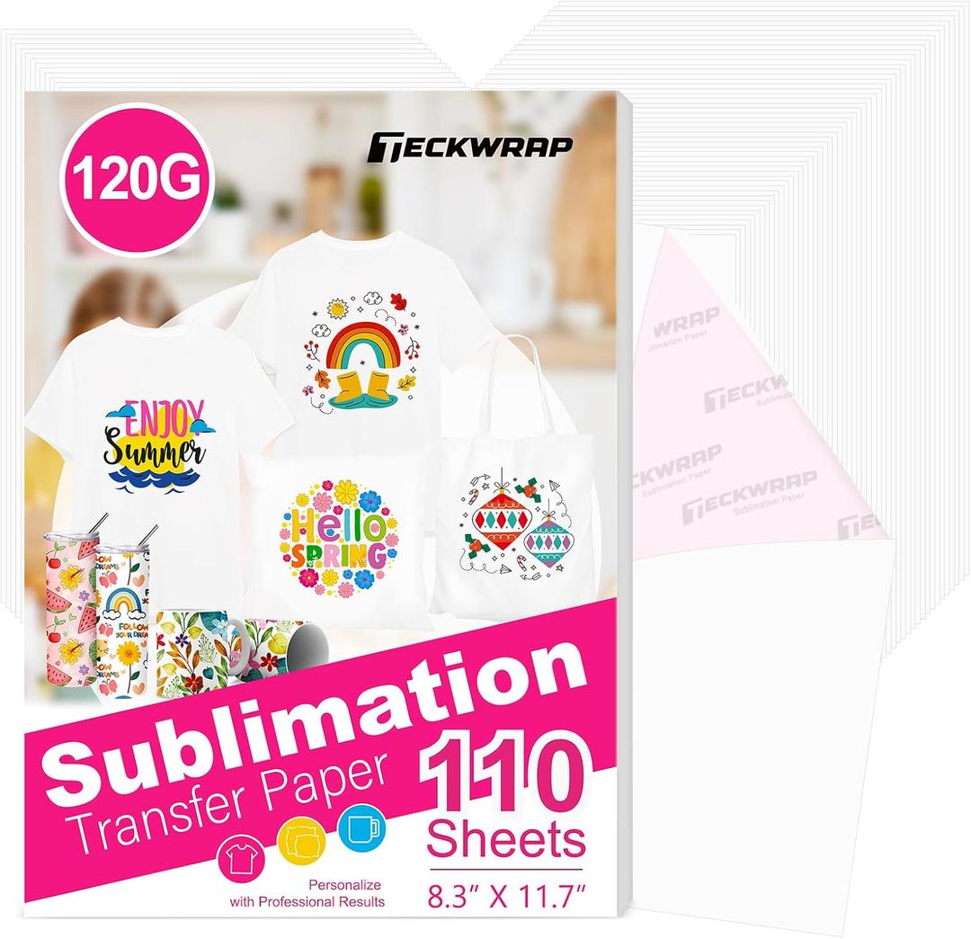 TECKWRAP Sublimation Paper 8.3 x 11 inches - 110 Sheets Sublimation Paper Compatible with Inkjet Printers & Sublimation Inks, High Transfer Efficiency for T-Shirts, Mugs, Crafts